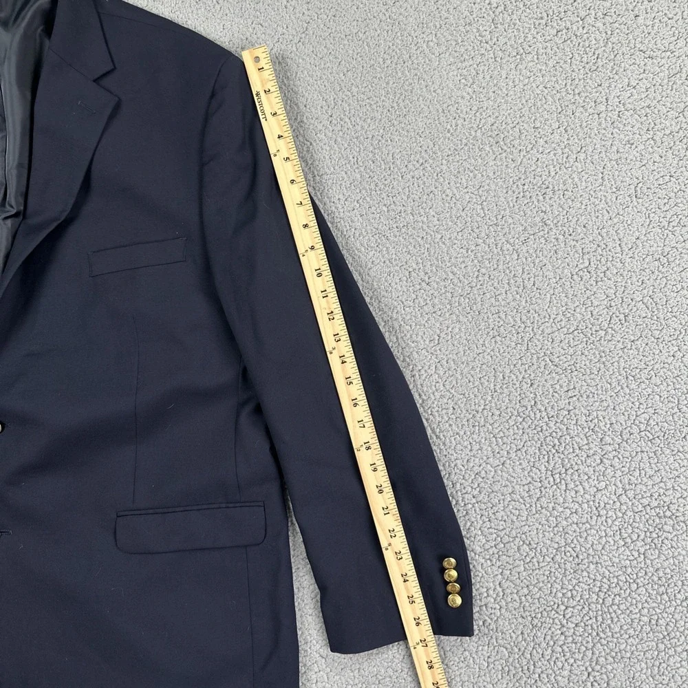 Chaps Gold Button Blazer Men 48L Navy Blue Wool Preppy Sport Coat Jacket